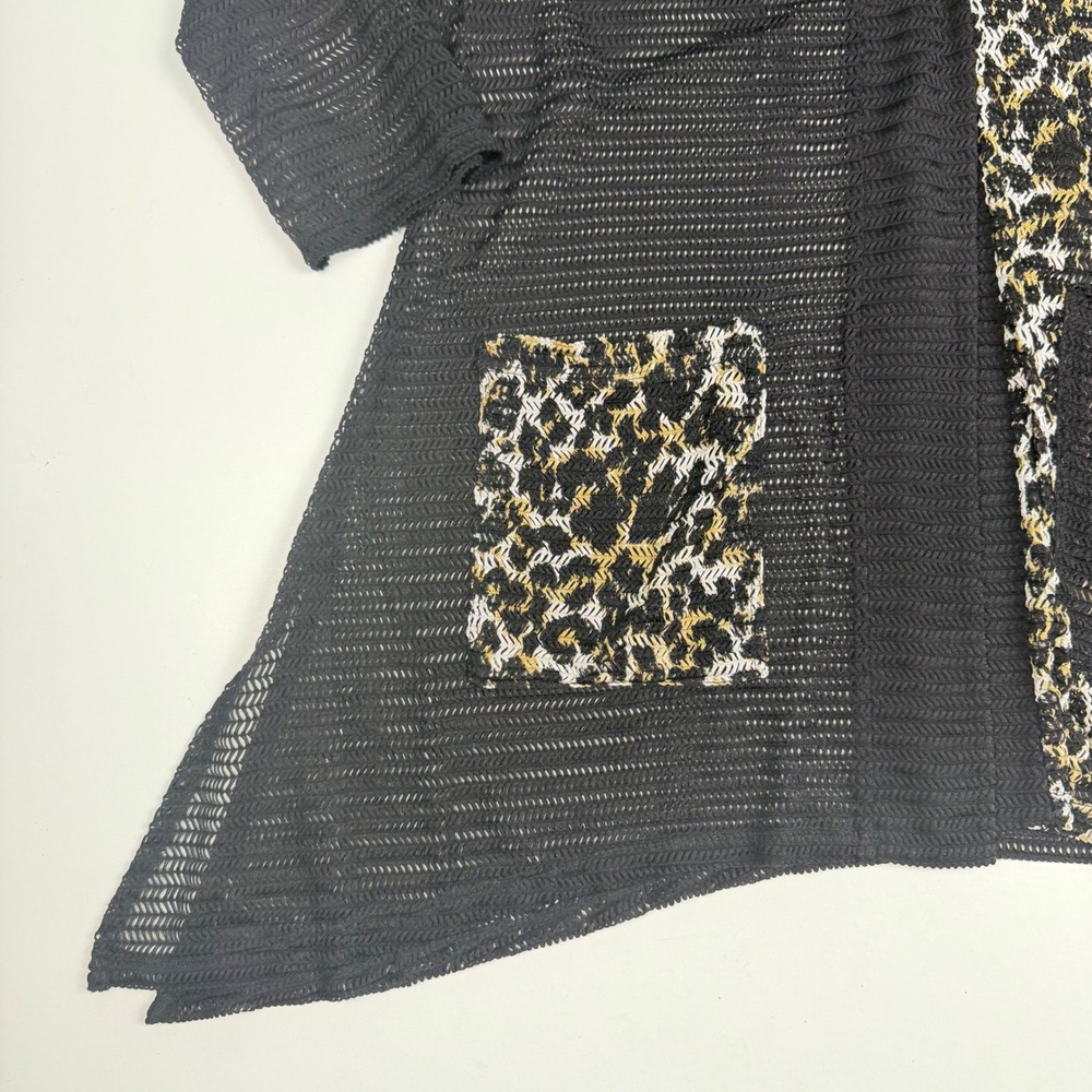 Women Leopard Print Sheer Lightweight Mesh Cardigan Black Pockets Large - Picture 6 of 14